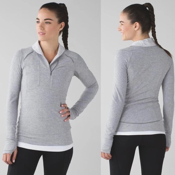 Lululemon Think Fast Pullover Heathered Slate / Tonka Stripe - Picture 1 of 10
